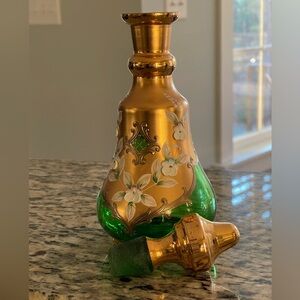 Vintage Bohemian Green Glass Decanter Genie Bottle